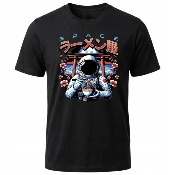 Koszulka Tshirt czarna 100% Bawełna Japonia Tokyo Astronauta Ramen - obrazek 2