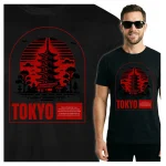 Koszulka Tshirt czarna 100% Bawełna Japonia Tokyo Pagoda Świątynia Azja