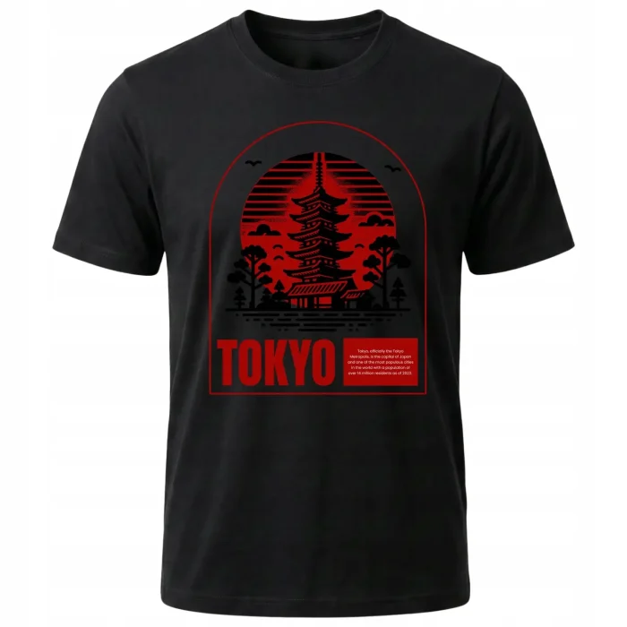 Koszulka Tshirt czarna 100% Bawełna Japonia Tokyo Pagoda Świątynia Azja - obrazek 2