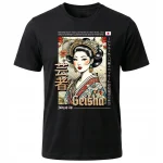 Koszulka Tshirt czarna 100% Bawełna Japonia Tokyo Geisha Kimono Kwiaty - obrazek 2