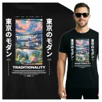 Koszulka Tshirt czarna 100% Bawełna Japonia Tokyo Anime Manga Sakura