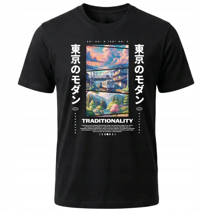 Koszulka Tshirt czarna 100% Bawełna Japonia Tokyo Anime Manga Sakura - obrazek 2