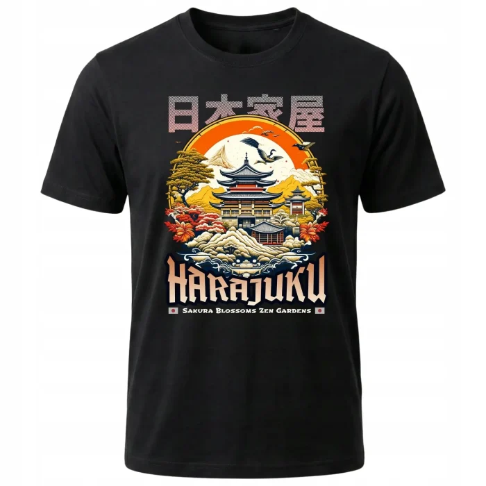 Koszulka Tshirt czarna 100% Bawełna Japonia Tokyo Harajuku Sakura Zen - obrazek 2