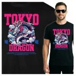 Koszulka Tshirt czarna 100% Bawełna Japonia Tokyo Smok Japoński Orientalny