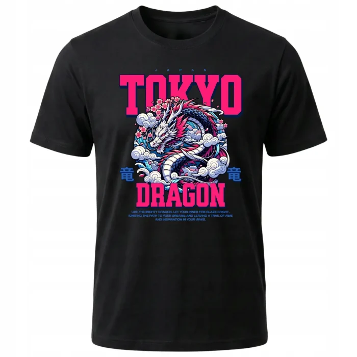 Koszulka Tshirt czarna 100% Bawełna Japonia Tokyo Smok Japoński Orientalny - obrazek 2