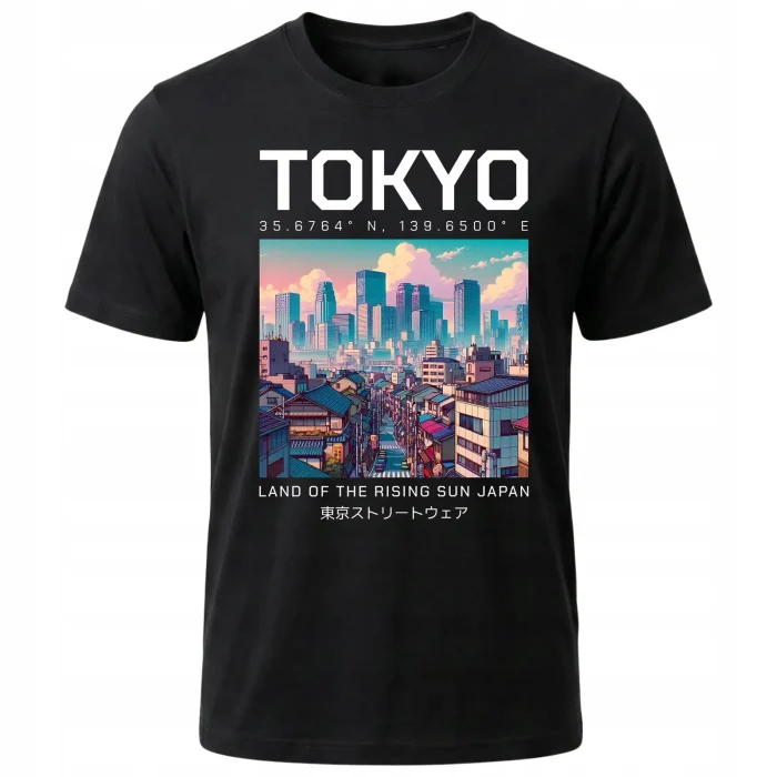 Koszulka Tshirt czarna 100% Bawełna Japonia Tokyo Anime Streetwear - obrazek 2