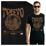 Koszulka Tshirt czarna 100% Bawełna Japonia Tokyo Wieża Pagoda Fale