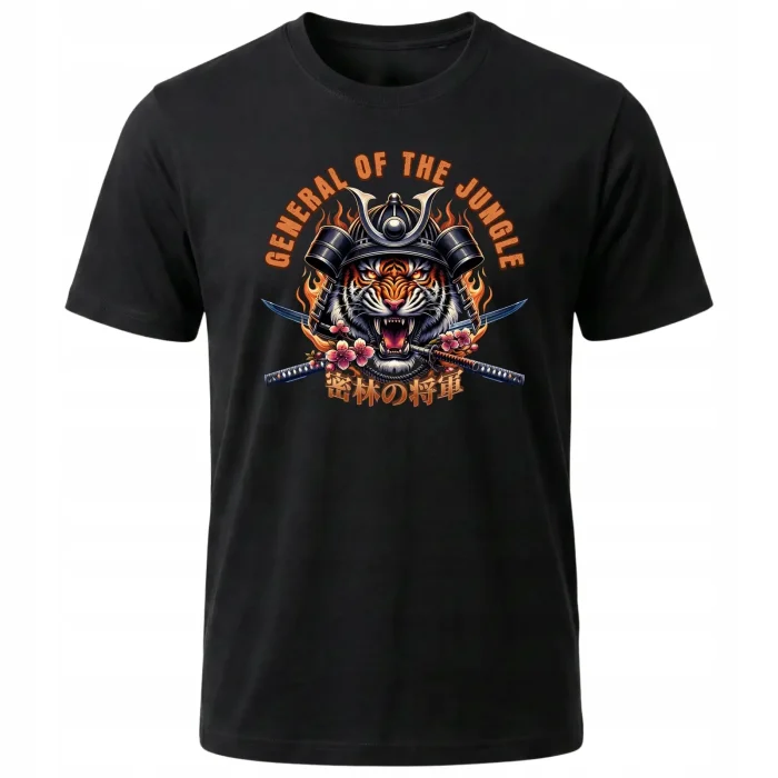 Koszulka Tshirt czarna 100% Bawełna Japonia Tokyo Samurai Tygrys Woj - obrazek 2