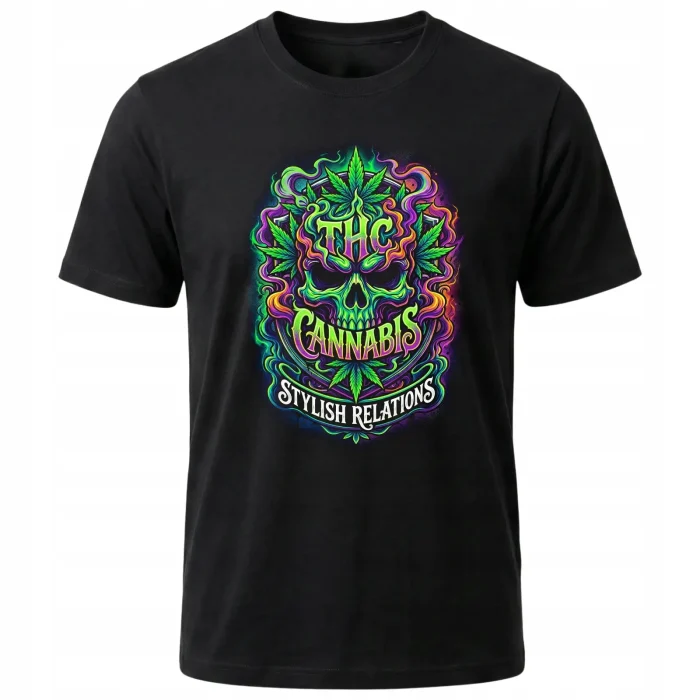 KOSZULKA MĘSKA PSYCHODELICZNA CANNABIS MARIHUANA NEON FESTIWAL KONOPIE - obrazek 2