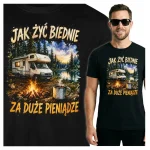 Koszulka czarna 100% bawełna Kamper Camping Podróże Las Jezioro Ognisko