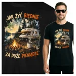 Koszulka czarna 100% bawełna Kemping Kamper Ognisko Las Humor