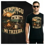 Koszulka czarna 100% bawełna Kemping Kamper Ognisko Las Jezioro