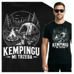 Koszulka czarna 100% bawełna Kemping Las Namiot Ognisko Kawa