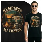 Koszulka czarna 100% bawełna Kemping Kamper Ognisko Las Jezioro