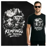 Koszulka czarna 100% bawełna Kemping Kamper Ognisko Las Jezioro