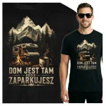 Koszulka czarna 100% bawełna Kemping Kamper Góry Ognisko Las