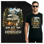 Koszulka czarna 100% bawełna Kamper Kemping Ognisko Góry Las Podróże
