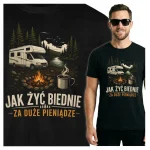 Koszulka czarna 100% bawełna Kamper Vanlife Kemping Ognisko Las Przygoda