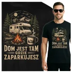 Koszulka czarna 100% bawełna kamper camping góry ognisko podróże