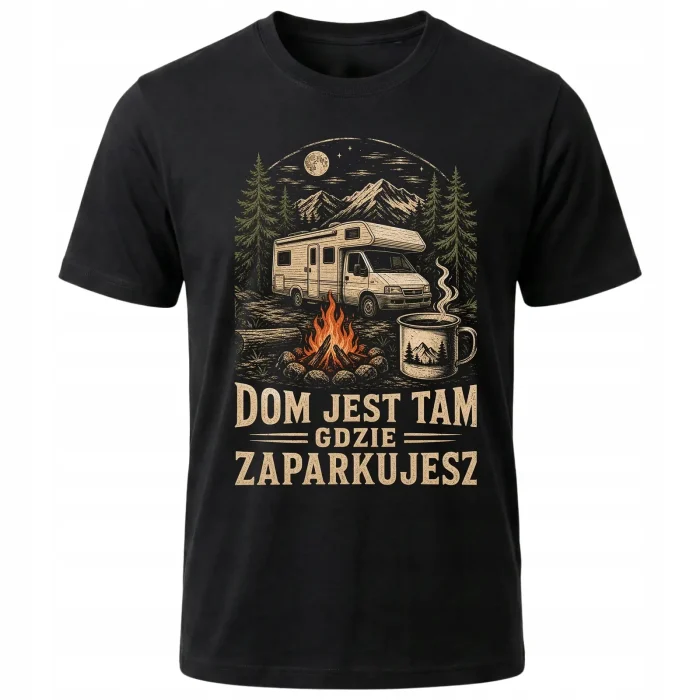 Koszulka czarna 100% bawełna kamper camping góry ognisko podróże - obrazek 2