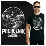 Koszulka czarna 100% bawełna Góry Szlak Podróżnik Kompas Bieszczady