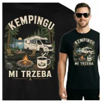 Koszulka czarna 100% bawełna kemping kamper ognisko las jezioro góry
