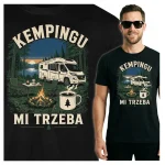 Koszulka czarna 100% bawełna Kemping Kamper Las Ognisko Jezioro