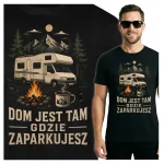 Koszulka czarna 100% bawełna Kamper Camping Podróże Góry Ognisko