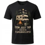 Koszulka czarna 100% bawełna Kamper Camping Podróże Góry Ognisko - obrazek 2
